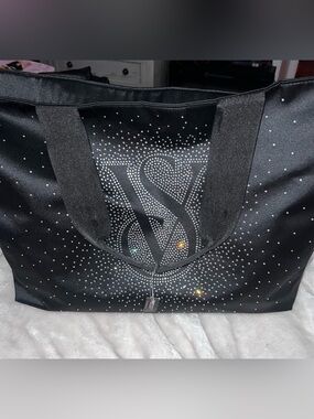 Victoria's Secret Black Rhinestone Logo Tote